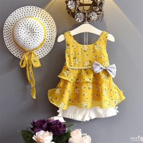 Girls Clothes Set 2019 Summer Baby Kids Beach Dress Set With Hat For Girls 3PCS Outfits Sleeveless Pearling Dress+Shorts+Hat