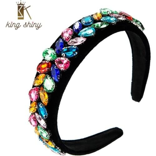 King Shiny Vintage Baroque Crystal Leaf Headhand Elegant Geometric Gem Diamond Beaded Hairband Girls Party Jewelry Tiara Crowns
