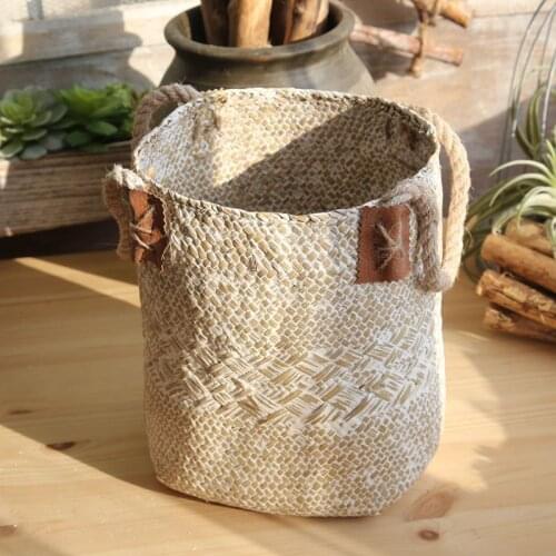 Natural Straw Flower Basket Storage Basket Home Decoration Flower Vase Flower Tube Tabletop Display Craft Fake Flower Basket