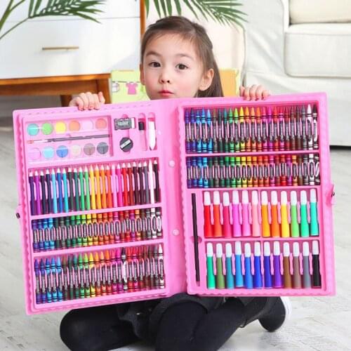 208 Pcs/Set Kids Drawing Colored Pencil Crayon Watercolour Pens Toy Drawing Art Marker Pens School Supplies Kids Birthday Gifts