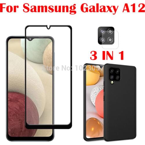 3-in-1 Soft Case + Camera Tempered Glass On For Samsung A12 A125F 5G A42 SM-A426B ScreenProtector Glass Galaxy A12 2.5D Glass