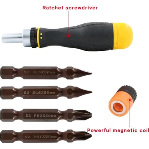Screwdriver 4 Chrome Vanadium Double Ended Bits Manual Combination Set Cross Slotted Multifunctional Ratchet Screwdriver