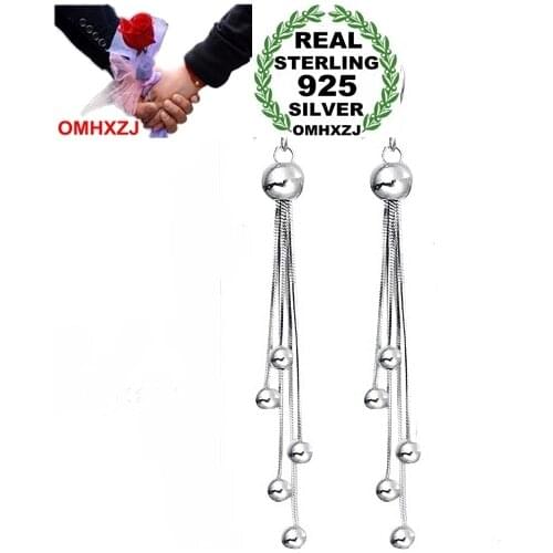 OMHXZJ Wholesale Fashion Cute girl sexy girl jewelry Round beads Tassels eardrop long pendants 925 sterling silver Earrings YS27