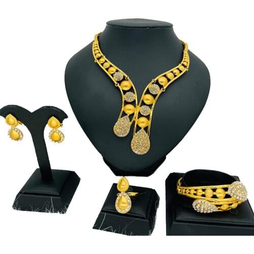 Dubai Wholesale Jewelry sets Luxury gold color for women Necklace earrings ring bracelet Indian African wedding Jewelry set