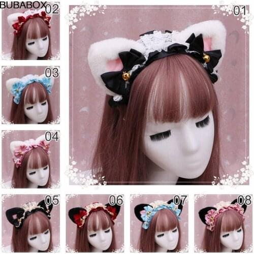 Princess Lolita Hairbands Bell Cat Ears Headband Maid Lace Headbands Hair Hoop Hair Accessories Anime Cat Girl Cosplay