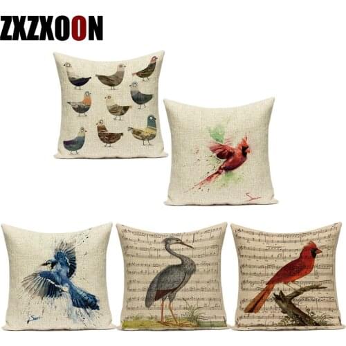 Polyester Animals Birds Owl Square Pillow Covers Decorative Sofa Home Cushion Cover for Living Room Decoration Funda Cojines