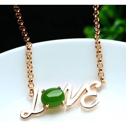 Popular new natural jade inlaid in rose gold letters LOVE pendant lovers gift