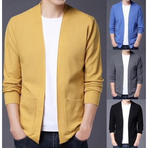 Casual Ribbing Hem Ribbing Hem Solid Male Knitted Coat for Going Out