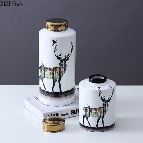 Gilded Ceramic Jars with Lid Candy Jar Cereal Dispenser Dressing Table Cosmetic Containers Modern Decor Porcelain Storage Jars