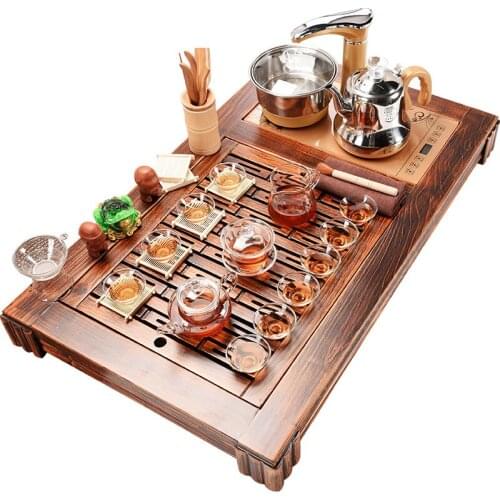 Beautiful cabinet household automatic tea set four unity of a complete set of wood from the sea ground fire wood tea table