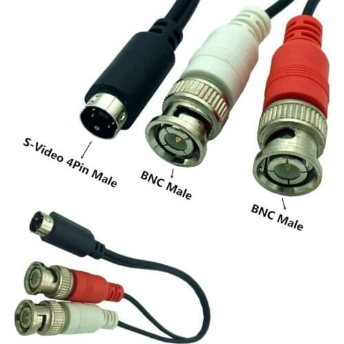 S-VHS S-Video 4Pin Male Plug to Two BNC Male Plug Y Splitter Connector Adapter Cable Cord 25cm/1.5m
