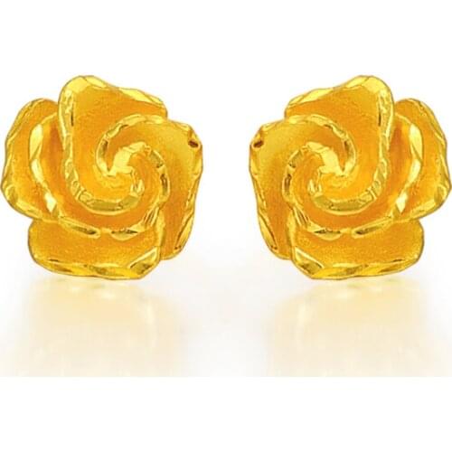 Pure 24K Yellow gold Rose Flower Stud Earrings 3.03g