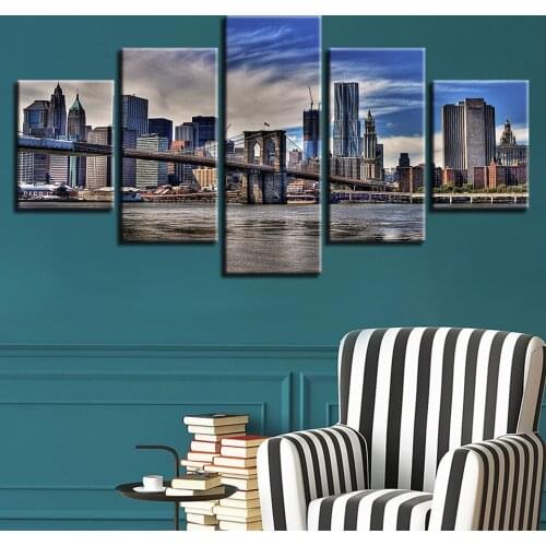 The Bustling American City in The Mornin Canvas HD Prints Posters Home Decor Wall Art Pictures 5 Pieces Art Paintings No Frame