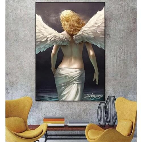 Modern Golden Color Angel Home Decor Posters and Prints Canvas Painting Wall Art Prints Picture for Living Room Cuadros
