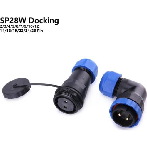 SP28 IP68 Butt Elbow waterproof connector male female wire cable Aviation plug Socket 2/3/4/5/6/7/9/10/12/14/16/19/22/24/26 Pin