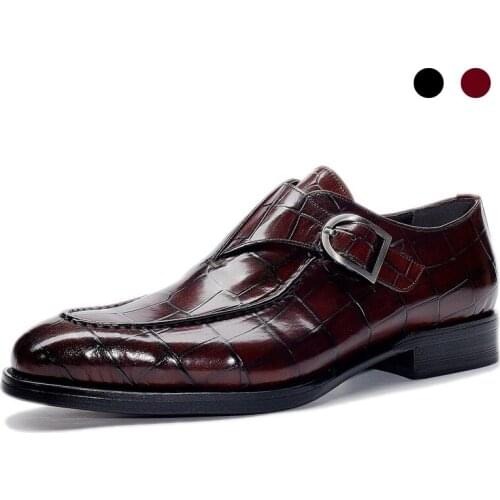 Single Monk Style Bridegroom Dress Formal Office Best Men Shoes Black Genuine Leather Original Designer Shoes