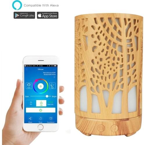 WiFi Wireless 200ML Hot Sale Gift Forest Pattern Hollow Smart WiFi Ultrasonic Humidifier Aromatherapy Aroma Diffuser 7 Led Light
