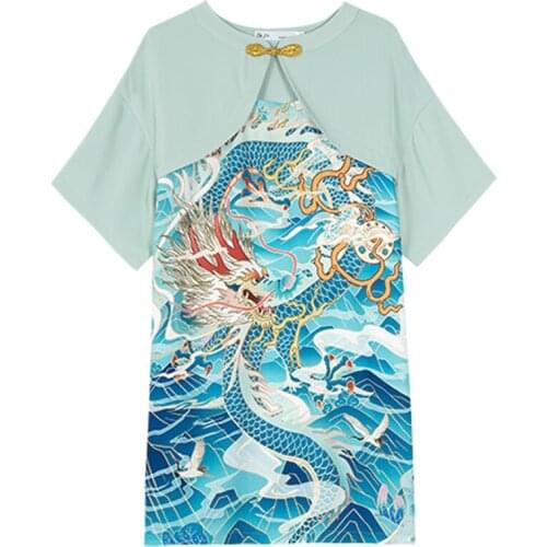 2021 chinese improved hanfu daily retro style womens retro style splicing design dragon floral printing casual loose blouses