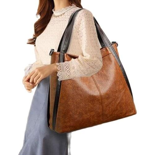 Women Shopper Large Capacity Designer Big Shoulder Bag Vintage Leather Top Handbags Messenger Crossbody Bags Torebki Damskie