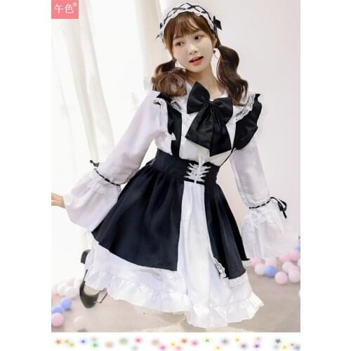 Women Maid Outfit Anime Long Dress Black and White Apron Dress Lolita Dresses Men Cafe Costume Cosplay Costume Горничная Mucama
