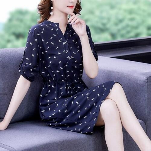 COIGARSAM Women Dress Spring Summer 2021 New Casual Three Quarter Sleeve V-Neck Dark Blue Dresses Traf Vestidos Robe