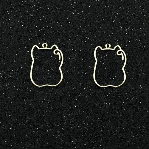 10pcs/lot waving cat Metal Frame DIY Pendant Gold Charm Bezel Setting Cabochon Setting UV Resin Charm