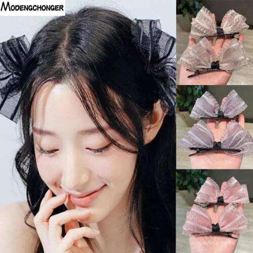 2PCS/Set Fashion Organza Barrette Bow Hairpin For Woman Girls Side Clip Ornament Temperament Hairgrip Headwear Hair Accessoreis