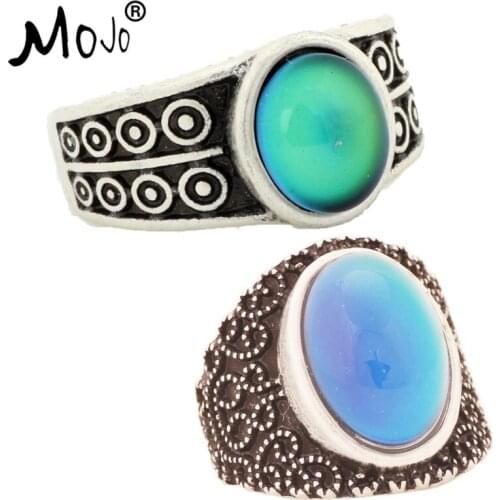2PCS Vintage Bohemia Retro Color Change Mood Ring Emotion Feeling Changeable Ring Temperature Control Ring for Women 007-005