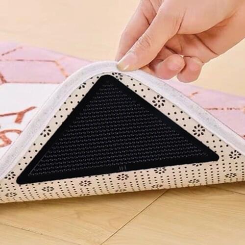 4Pcs/lot Triangle Reusable Anti-skid Rubber Mat Non Slip Patch Mat Washable Rug Gripper Stopper Tape Sticker Black Corners Pad
