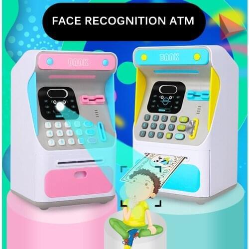 Automatic ATM Money Bank With Electronic Lock Face Recognition Auto Scroll Paper Money & Coin For Kids Teens Boys Girls
