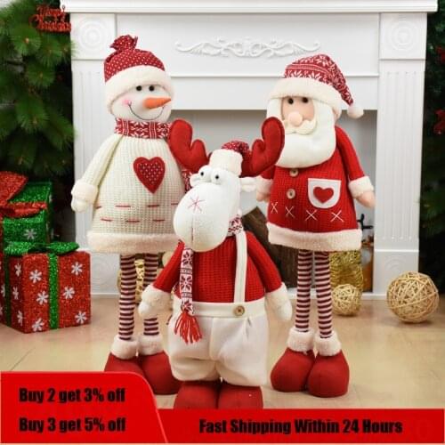 Big Size Christmas Dolls Retractable Santa Claus Snowman Elk Toys Xmas Figurines Christmas Gift for Kid Red Xmas Tree Ornament