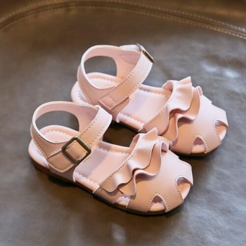 Kids Sandals For Girls Summer Children Ruffles Cute Bag Head Soft Bottom Shoes Leathers Casuel Flat with Hollow Out Bow Shoes