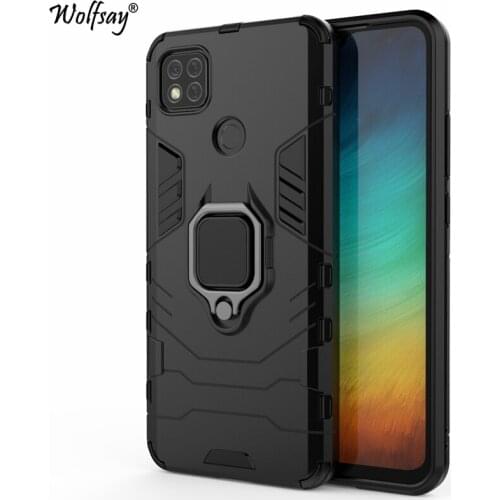 Wolfsay For Xiaomi Redmi 9C Case, Car Holder Armor Cases Hard PC & Soft Silicone Cover for Xiaomi Redmi 9C With Magnet