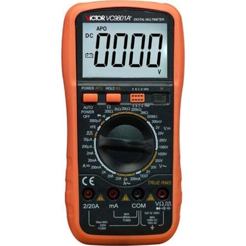 VICTOR VC9801A+ Digital Multimeter True RMS DMM AC/DC,Resistance Capacitance Diod Transistor Ammeter Voltmeter LCD Backlight