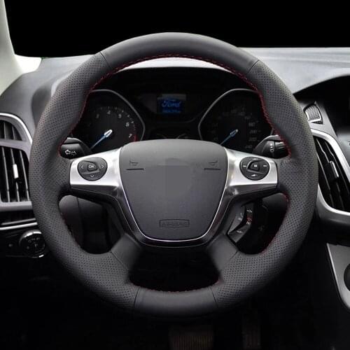 DIY Black Faux Leather Car Steering Wheel Cover For Ford Fiesta 2008-2016 2017 Ecosport 2014- 2015 2016 2017