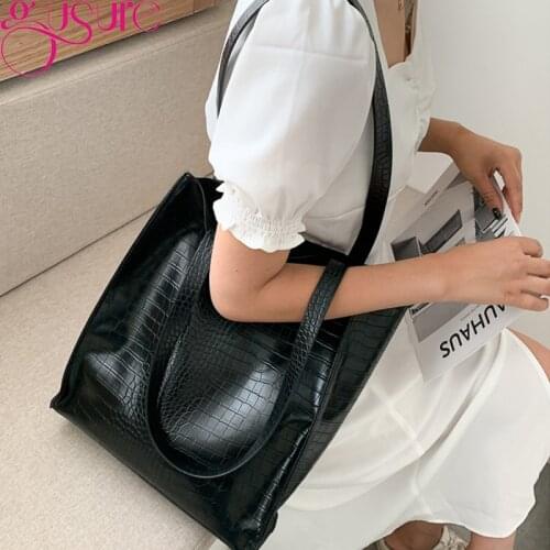 Gusure Large Capacity Tote Bag For Women PU Leather Shoulder Bag Vintage Trendy Lady Shopping Pouch Designer Handbag Bolso