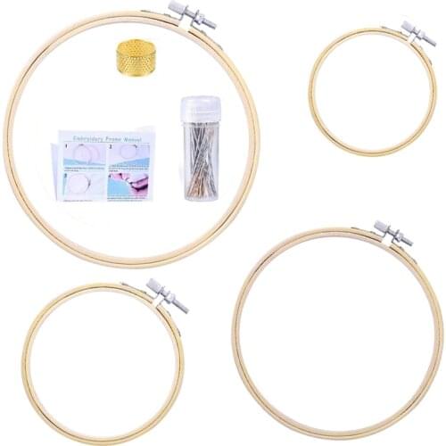 KAOBUY 4 Sizes Cross Stitch Hoop Set For Beginner, Embroidery Circle With 3 Sizes Sewing Needles, Thimble And Instruction