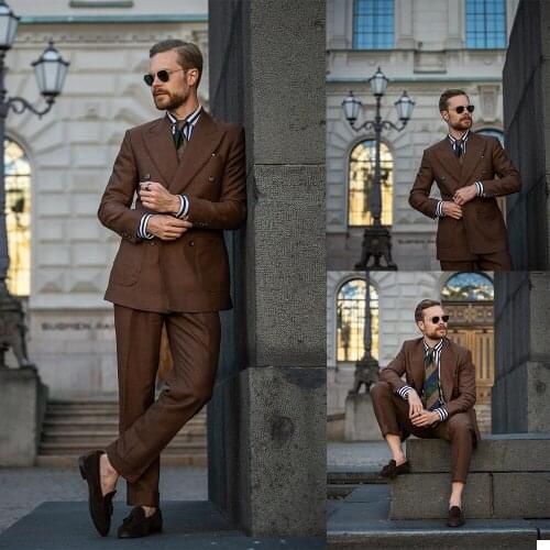 Classic Vintage Men Tuxedos Suits 2 Pieces Set Custom Made Business Smart Casual Jacket Pants Daily Fashion Coat