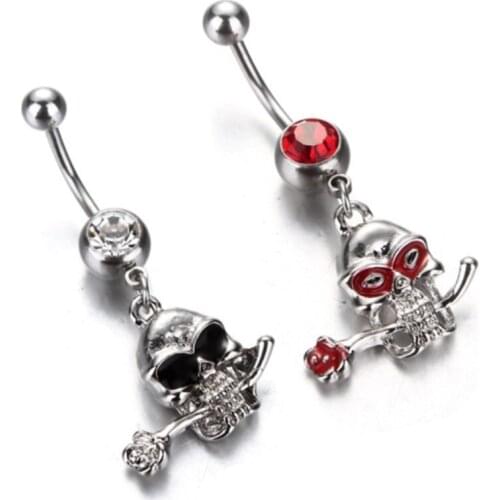 Surgical Steel Roses Dangle Navel Rings red/black Flower Ghost Skeleton Belly Button Ring Navel Piercing Christmas Gifts Jewelry