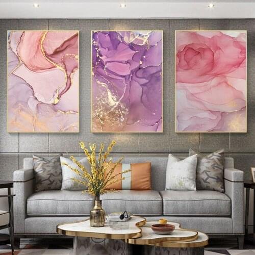Beautiful Colorful Watercolour Ink Golden Petals Canvas Painting Modern Abstract Decorative Picture Wall Art Luxury Poster