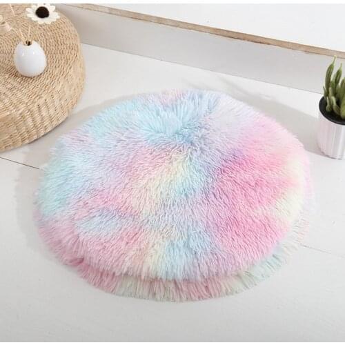 Round Cat Bed Super Soft Long Plush Dog Mat for Small Medium Dogs House Cushion Sleeping Chihuahua Pug Winter Dog Accessories
