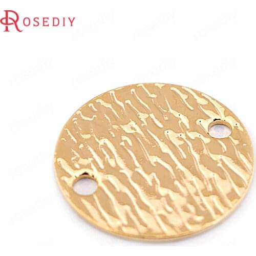 33653)10PCS 16MM 24K Gold Color Brass Striped 2 Holes Round Disk Charms High Quality Diy Jewelry Findings Accessories wholesale