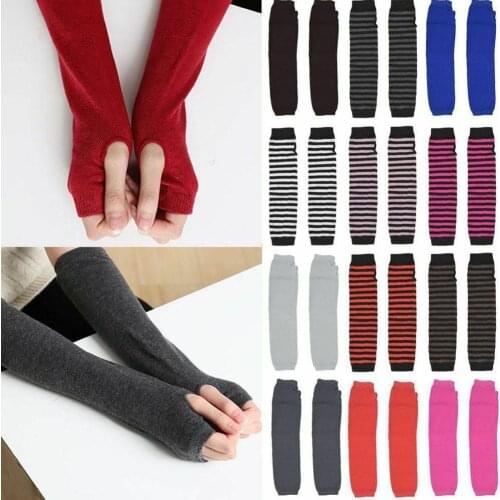 Spring Autumn Cute Knitted Long Gloves Fashion Women Gloves Sleeve Mitten Fingerless Long Soft Striped Elbow Gloves Winter N6V5