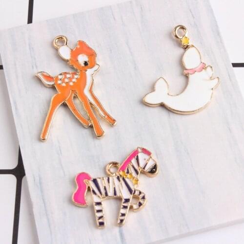 10pcs DIY Fashion alloy enamel sika Deer zebra seal charms for bracelet, metal dangle animal pendants for earring jewelry making