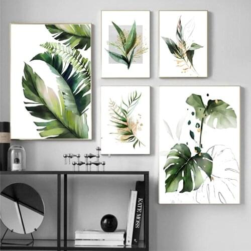 Monstera Willow Banana Leaf Wall Art Canvas Painting Nordic Posters And Prints Wall Pictures For Living Room Minimalist Decor