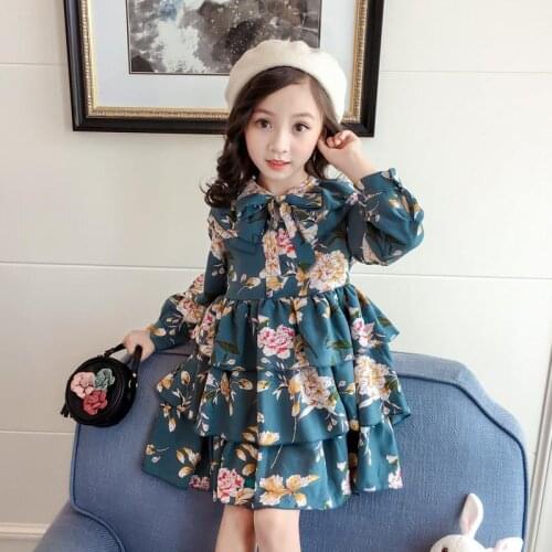 2020 new girl baby spring autumn Kids printing dress children party birthday splice dresses