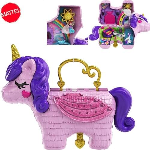 Origina Minil Polly Pocket Toys Doll Unicorn House Baby Girls Toys for Girls Treasure Box Kid Toys Accessories Children Gift