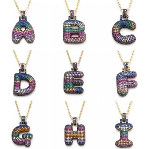 Luxury Fashion A-Z Full Colour Zircon Rhinestones Alphabet Pendant Necklaces 26 Letters Charms Necklace Jewelry For Women Gift