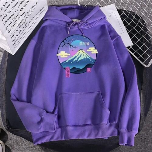 Vaporwave Mount Fuji Memorial Printed Sweatshirts Women Loose Oversize Clothes Autumn Casual Hoodie Fashion Street Sportswear