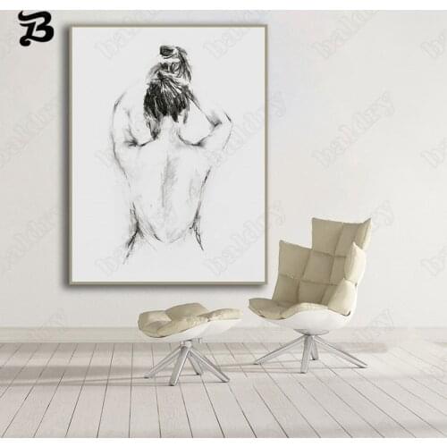 Simple Sketch Painting Canvas Poster Abstract Black and White Woman Minimalism Posters Prints Bathroom Picture Home Wall Decor